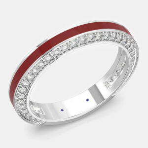Classic Bright Red Ceramic Sterling Silver Lab Grown Diamonds Wedding Band US 7