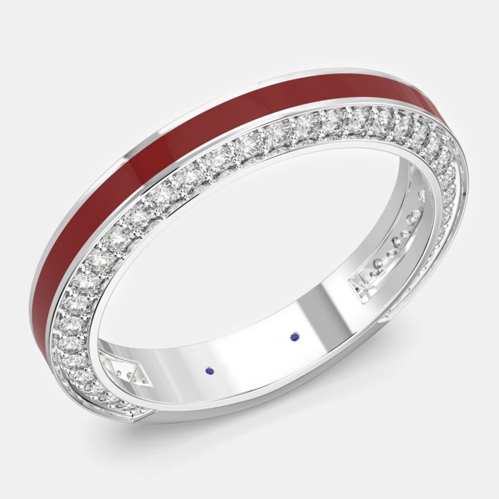 luxury-women-made-by-man-new-fine-jewelry-p1112059-001 Classic Bright Red Ceramic Sterling Silver Lab Grown Diamonds Wedding Band US 7