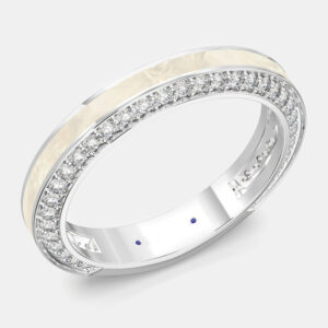 Classic Pearl White Ceramic Sterling Silver Lab Grown Diamonds Wedding Band US 7