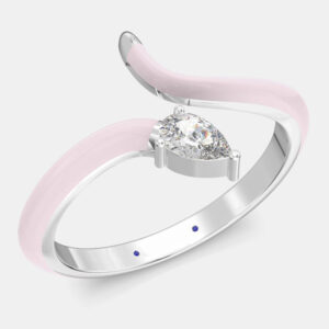 Light Pink Ceramic Pear Shaped Contemporary Bypass Sterling Silver Lab Grown Diamond Ring US 7