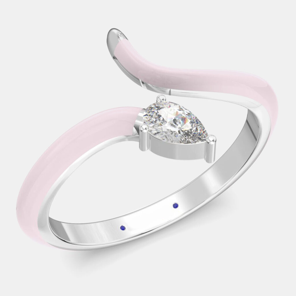 luxury-women-made-by-man-new-fine-jewelry-p1112062-002 Light Pink Ceramic Pear Shaped Contemporary Bypass Sterling Silver Lab Grown Diamond Ring US 7