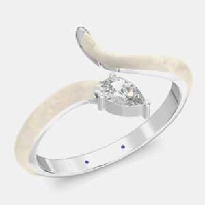 Pearl White Ceramic Pear Shaped Contemporary Bypass Sterling Silver Lab Grown Diamond Ring US 7