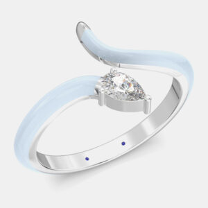 Light Blue Ceramic Pear Shaped Contemporary Bypass Sterling Silver Lab Grown Diamond Ring US 7