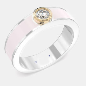 14K Yellow Gold Classic Light Pink Ceramic Sterling Silver Lab Grown Diamond Round Band US 7