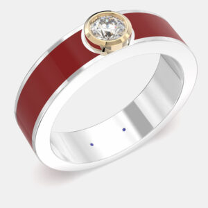 14K Yellow Gold Classic Bright Red Ceramic Round Sterling Silver Lab Grown Diamond Bezel Set Band US 7