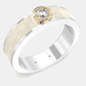 14K Yellow Gold Classic Pearl White Ceramic Round Sterling Silver Lab Grown Diamond Bezel Set Band US 7