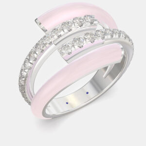 Light Pink Ceramic Sterling Silver Lab Grown Diamond Double Bypass Two Row Accented Ring US 7