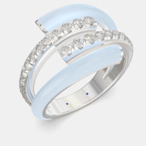 Light Blue Ceramic Sterling Silver Lab Grown Diamond Double Bypass Two Row Accented Ring US 7