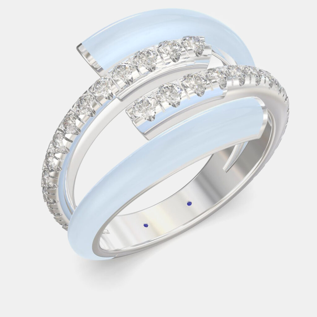luxury-women-made-by-man-new-fine-jewelry-p1112076-004 Light Blue Ceramic Sterling Silver Lab Grown Diamond Double Bypass Two Row Accented Ring US 7