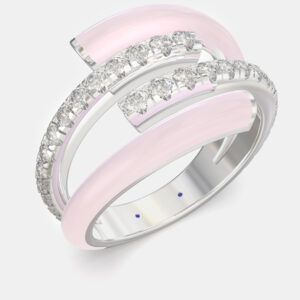 Light Pink Ceramic Sterling Silver Lab Grown Diamond Bypass Single Row Accented Ring US 7