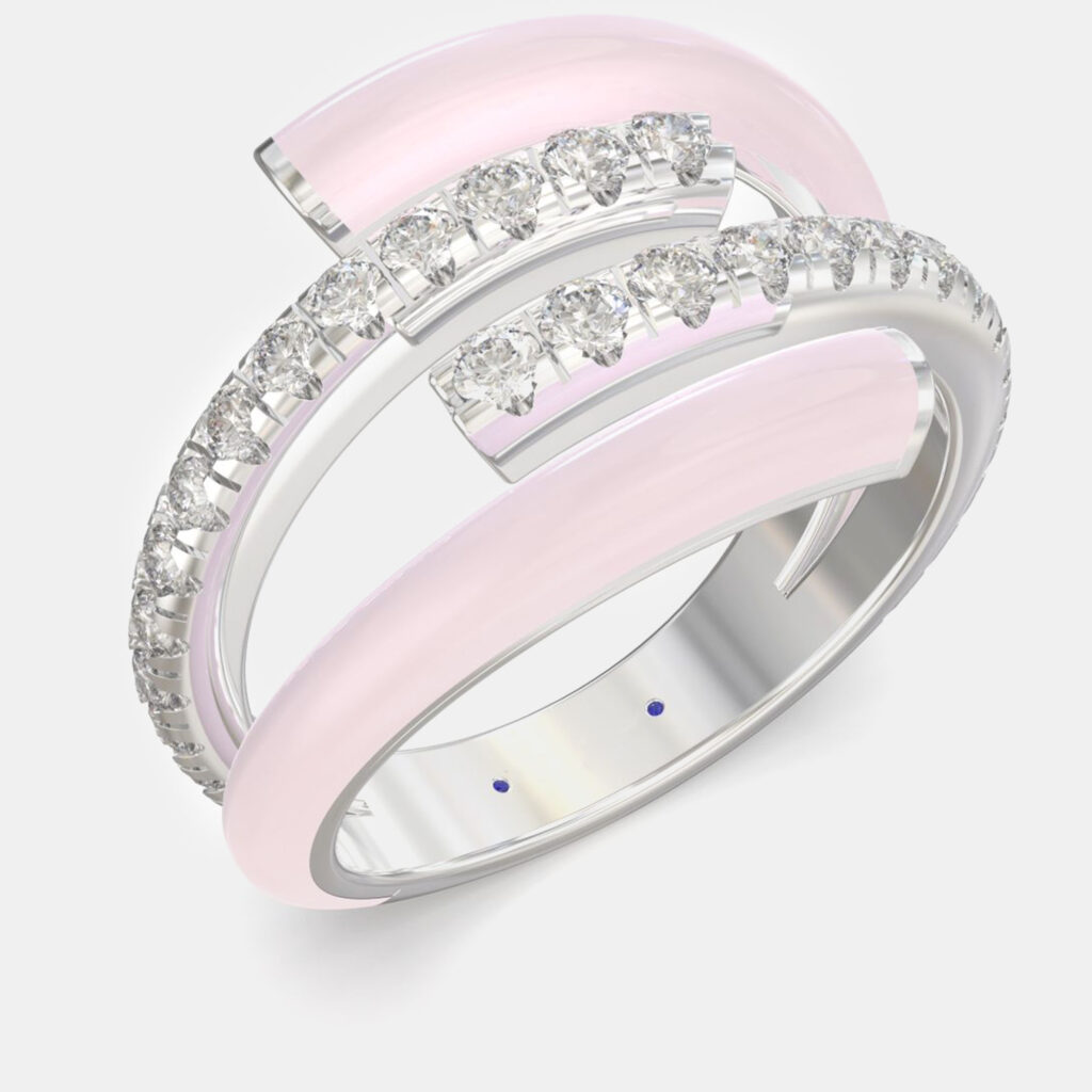 luxury-women-made-by-man-new-fine-jewelry-p1112077-001 Light Pink Ceramic Sterling Silver Lab Grown Diamond Bypass Single Row Accented Ring US 7