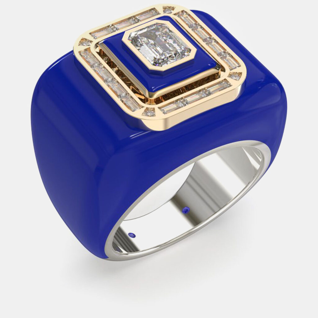 luxury-women-made-by-man-new-fine-jewelry-p1112082-002 Blue Ceramic Sterling Silver Lab Diamond Signet Ring US 7