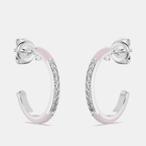 Light Pink Ceramic Sterling Silver Lab Grown Diamonds C Hoop Earrings