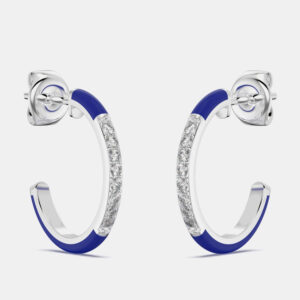 Dark Blue Ceramic Sterling Silver Lab Grown Diamonds C Hoop Earrings