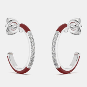 Bright Red ceramic Sterling Silver Lab Grown Diamonds C Hoop Earrings
