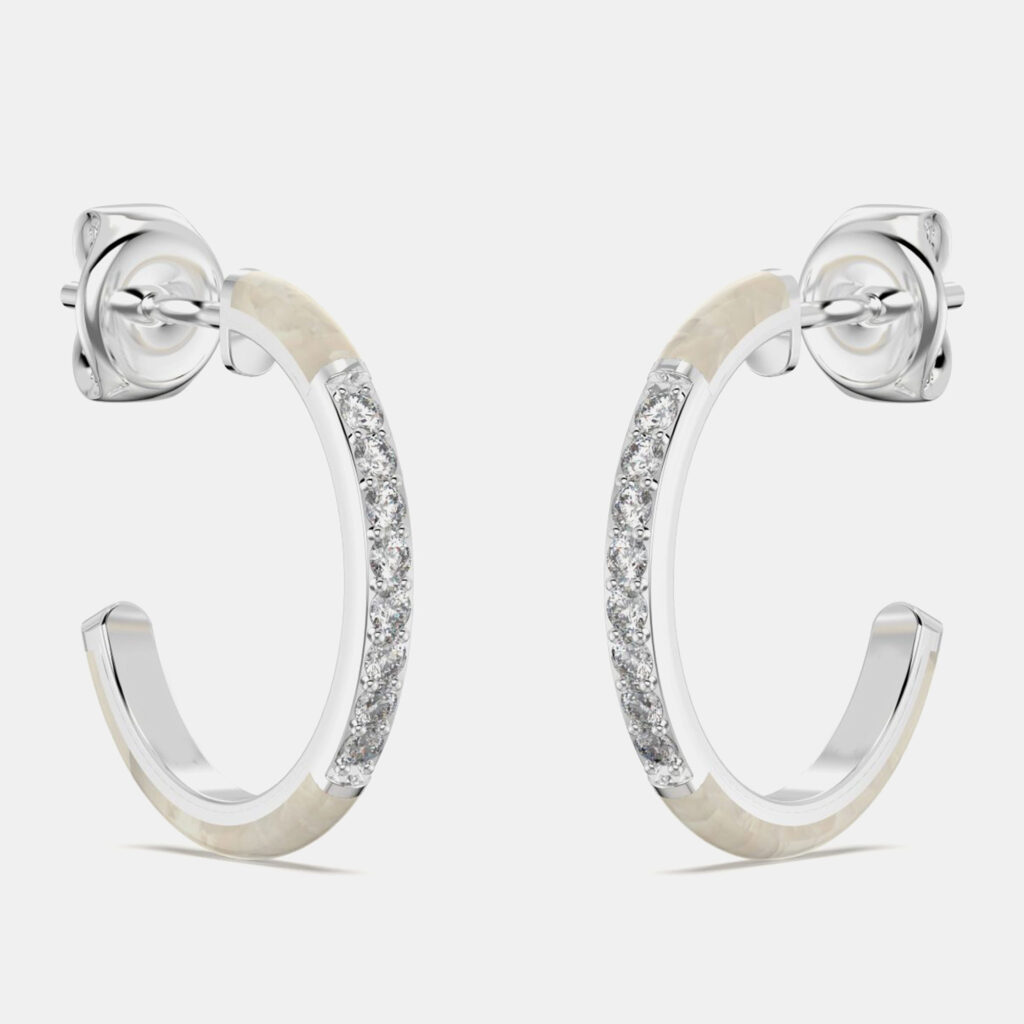 luxury-women-made-by-man-new-fine-jewelry-p1112087-002 Pearl White ceramic Sterling Silver Lab Grown DIamonds C Hoop Earrings