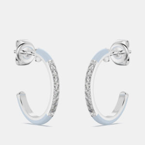 Light Blue Ceramic Sterling Silver Lab Grown Diamonds C Hoop Earrings