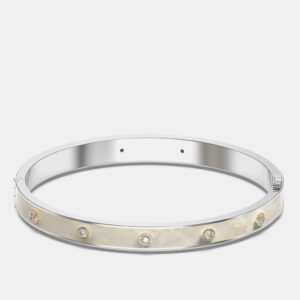14K Yellow Gold 925 Sterling Silver Ceramic Hinged Bezel Set Bangle