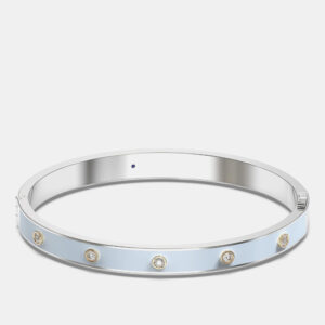 14K Yellow Gold 925 Sterling Silver Ceramic Hinged Bezel Set Bangle
