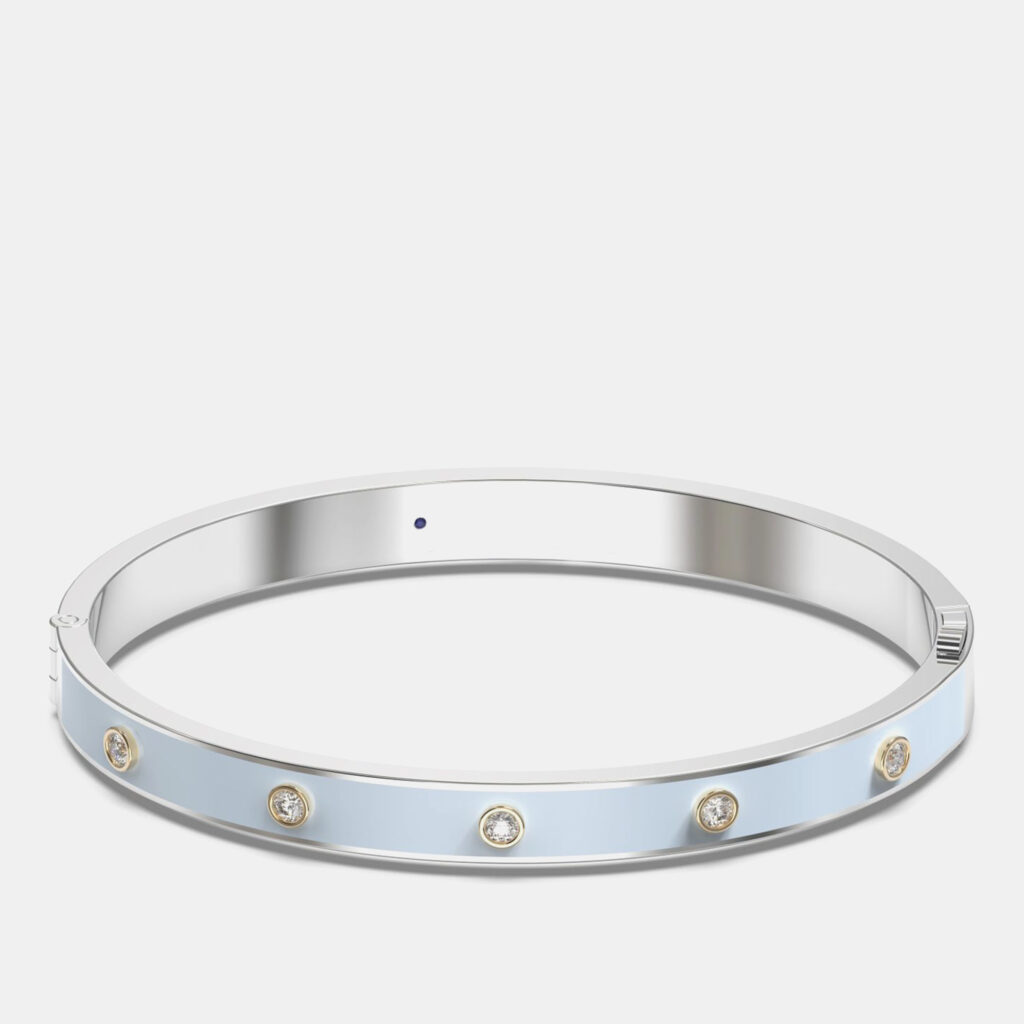 14K Yellow Gold 925 Sterling Silver Ceramic Hinged Bezel Set Bangle