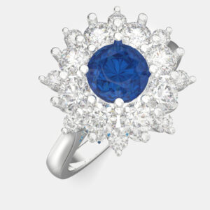 925 Sterling Silver Flower Color & Lab Grown Diamond Ring US 7