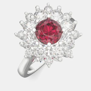 925 Sterling Silver Flower Color & Lab Grown Diamond Ring US 7