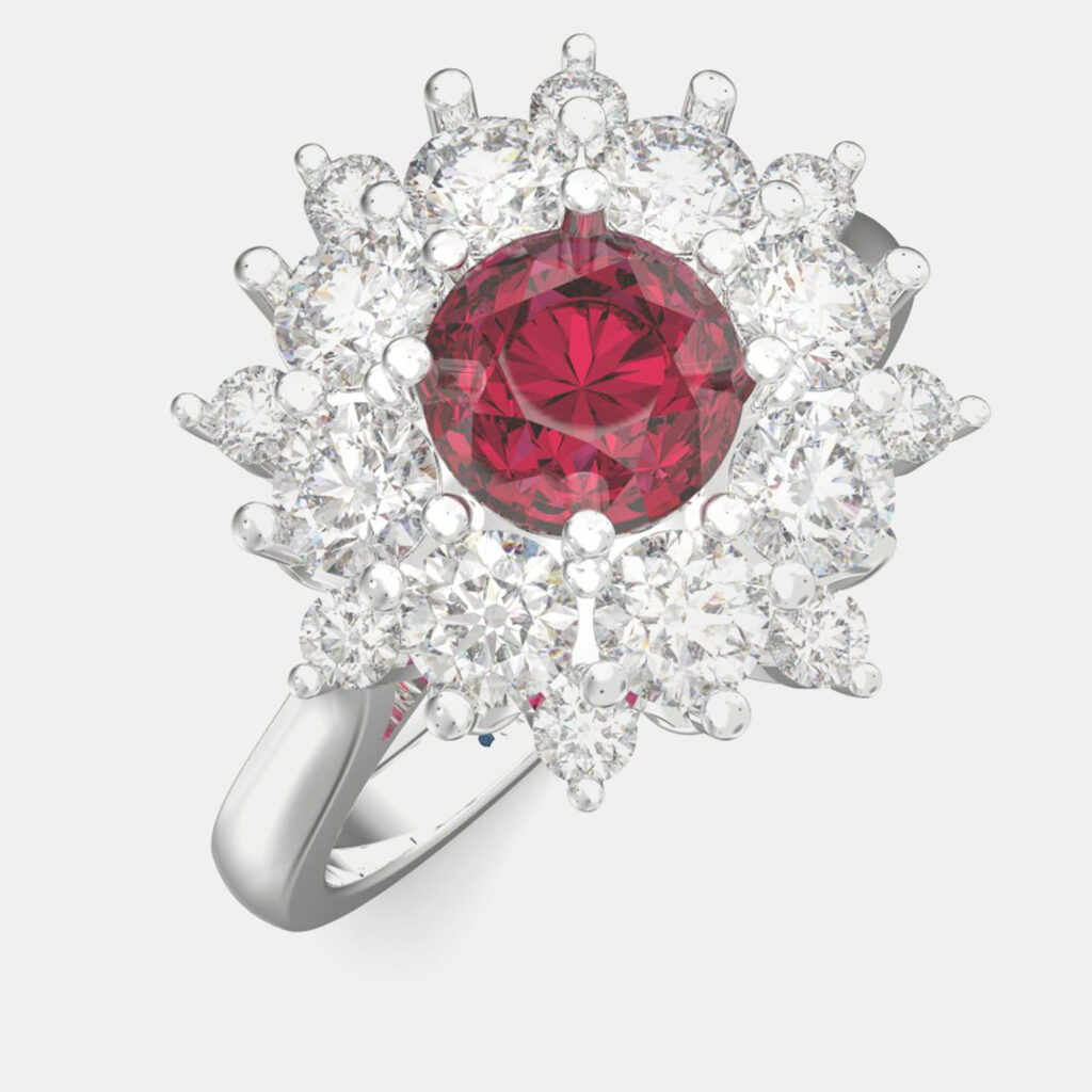 luxury-women-made-by-man-new-fine-jewelry-p1112140-002 925 Sterling Silver Flower Color & Lab Grown Diamond Ring US 7