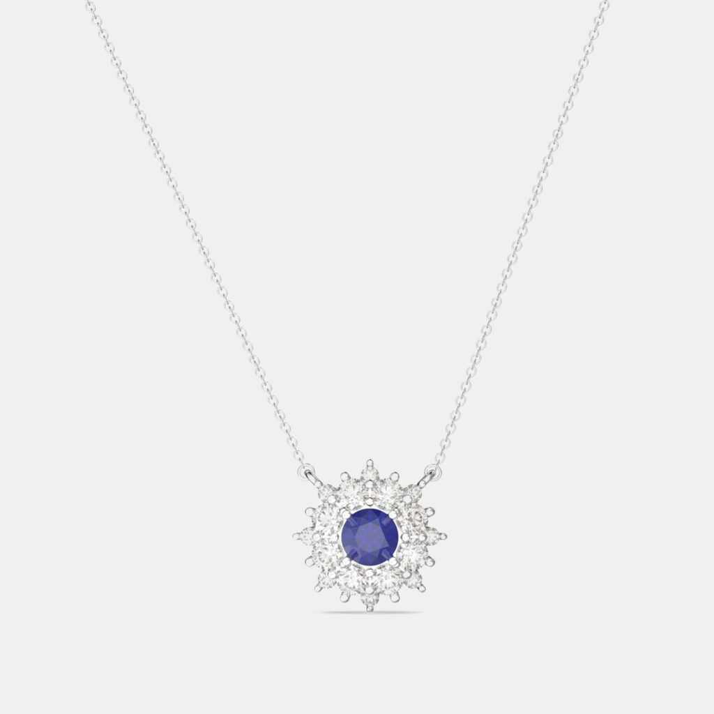 925 Sterling Silver Flower Color & Lab Grown Diamond Pendant