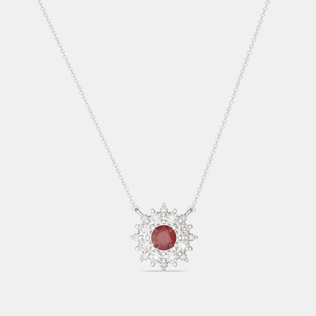 925 Sterling Silver Flower Color & Lab Grown Diamond Pendant