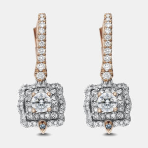 14K Rose gold, White gold Round Cust Scalloped Halo Earrings (1.30Ctw)