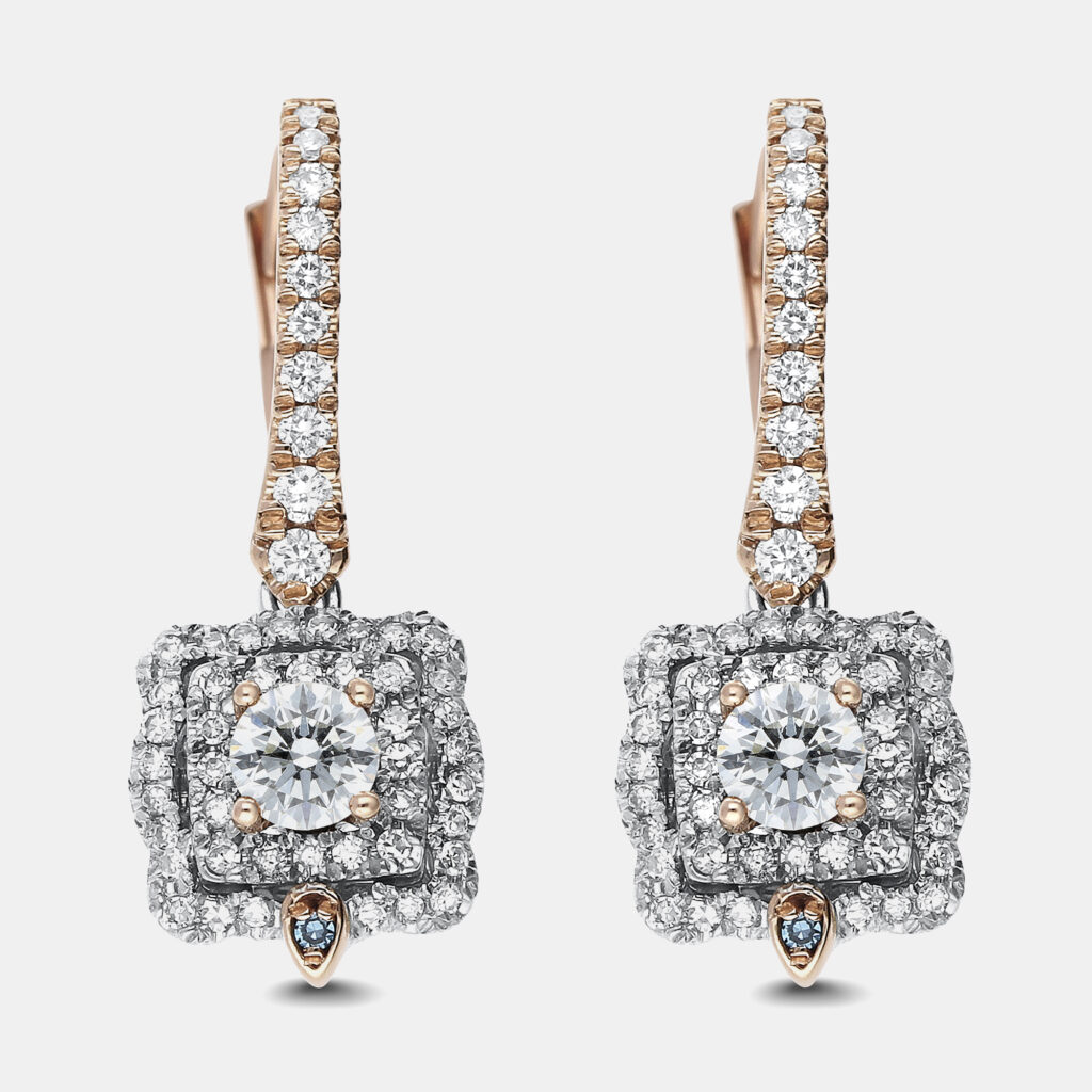 luxury-women-made-by-man-new-fine-jewelry-p1126697-002 14K Rose gold, White gold Round Cust Scalloped Halo Earrings (1.30Ctw)