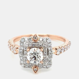 14K White gold, Rose gold Round Cut Scalloped Halo Ring (1.0Ctw)