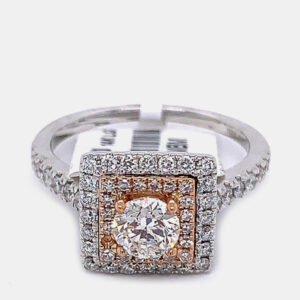 14K Rose gold/ White gold Round Cut Square Shaped Double Halo Ring (1.0Ctw)