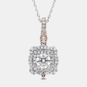 14K Rose Gold/White Gold Round Cut Scalloped Halo Pendant (0.80ctw)