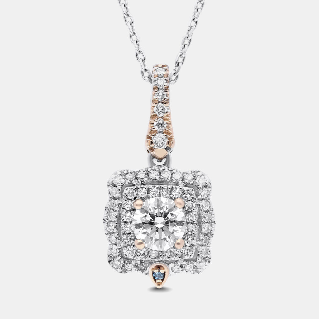 luxury-women-made-by-man-new-fine-jewelry-p1132019-002 14K Rose Gold/White Gold Round Cut Scalloped Halo Pendant (0.80ctw)