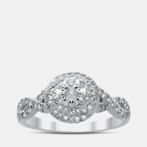 14K White Gold Round Cut Halo Ring (1.0ctw) US 7