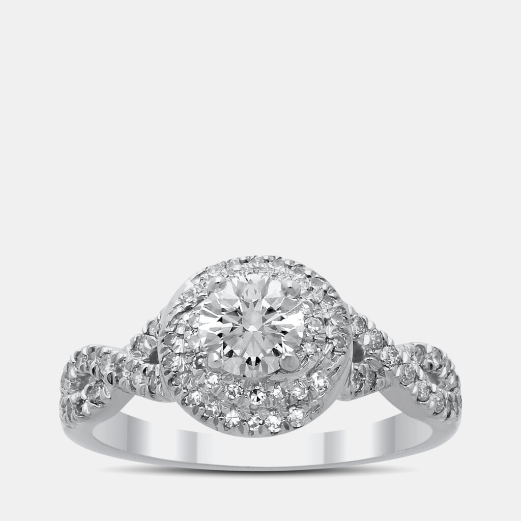 14K White Gold Round Cut Halo Ring (1.0ctw) US 7