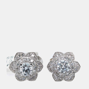 14K Rose Gold/White Gold Round Cut White Flower Earring (1.0ctw)