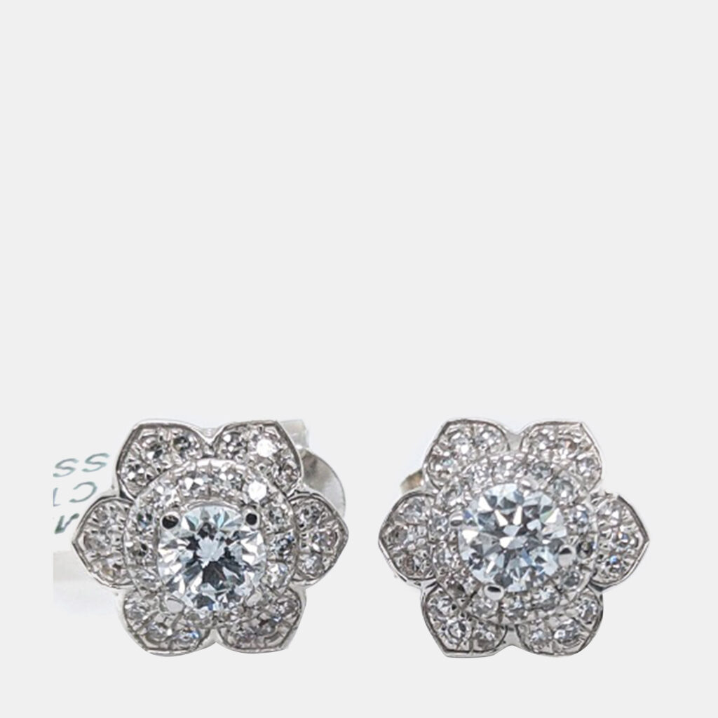 luxury-women-made-by-man-new-fine-jewelry-p1132021-001 14K Rose Gold/White Gold Round Cut White Flower Earring (1.0ctw)