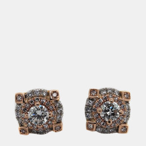 14K Rose Gold/White Gold Round Cut White Halo Earring (1.30ctw)