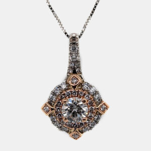 14K Rose Gold/White Gold Round Cut White Halo Pendant (0.90ctw)