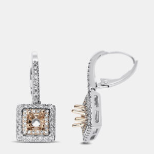 14K Rose Gold/White Gold Round Cut Cushion Halo Earrings (1.286 Ct)