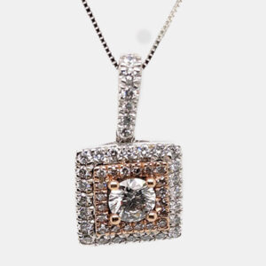 Rose Gold/White Gold Round Cut Cushion Halo Pendant (0.91Ct)