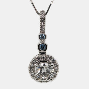 14K White Gold Blue Round Cut White Halo Pendant (0.68Ct)
