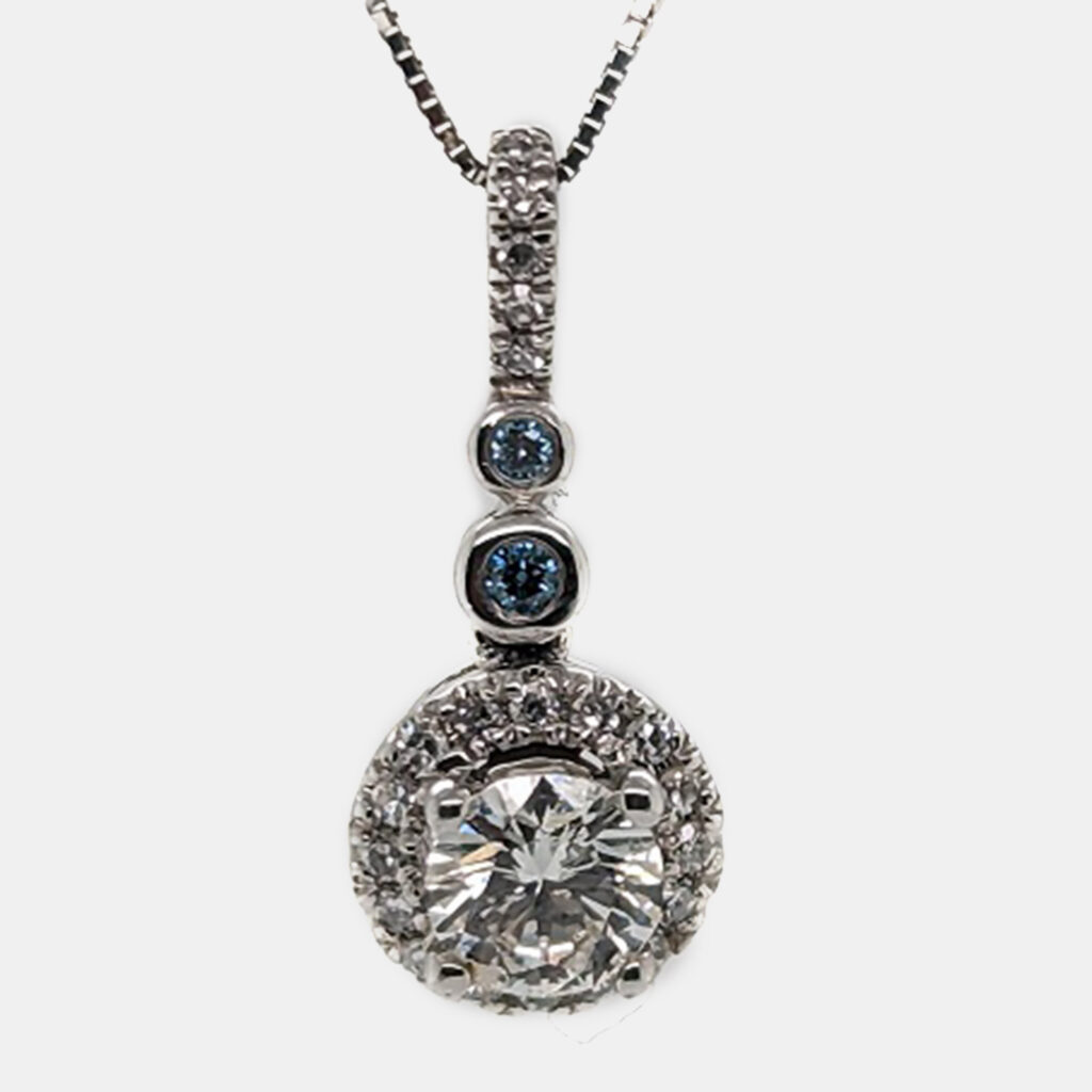 luxury-women-made-by-man-new-fine-jewelry-p1132030-001 14K White Gold Blue Round Cut White Halo Pendant (0.68Ct)