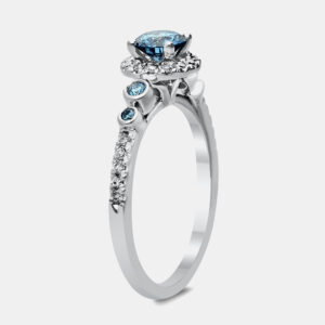 14K White Gold Blue Round Cut White Halo Ring (0.806Ct) US 7