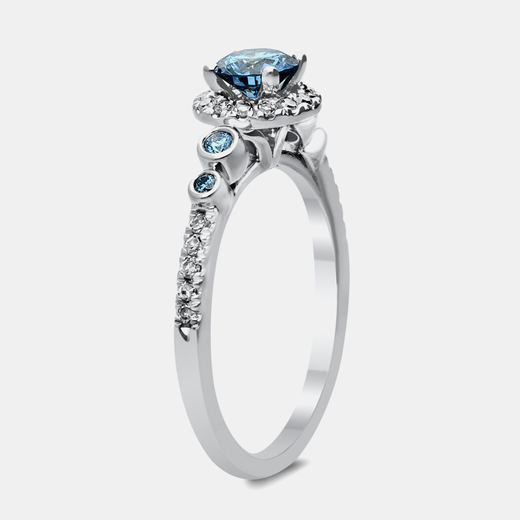 14K White Gold Blue Round Cut White Halo Ring (0.806Ct) US 7