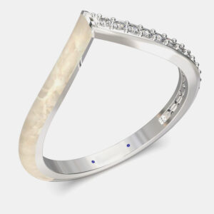 Pearly White Ceramic Chevron Style Sterling Silver Lab Grown Diamond Ring US 7