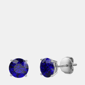 10K Round Created Blue Sapphire Birthstone Solitaire Earring (2.00 ctw)