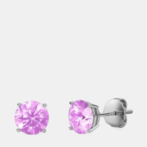 10K Round Created Pink Sapphire Birthstone Solitaire Earring (2.00 ctw)